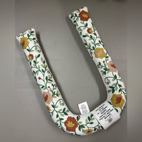 Pottery Barn Teen Floral Letter Shape Pillow 'U' Decor Statement Embroidered NEW - Picture 1 of 6